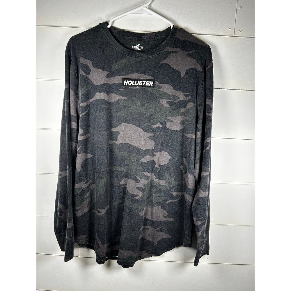 Men’s Hollister Long Sleeve Camo,  Black & White Logo Crew-neck Shirt Size XL